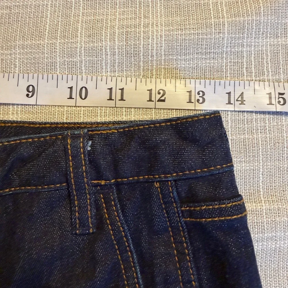Tory Burch Dark Wash Wide Leg Denim Jeans Gold Logo Size 26 Indigo Stretch